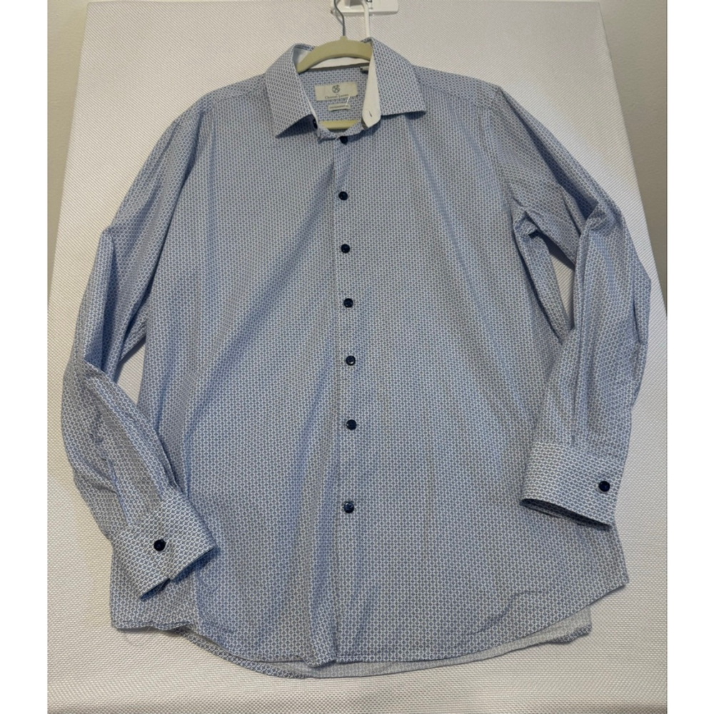 Christian Lacroix Blue White cotton Casual Button Down Shirt L all over print